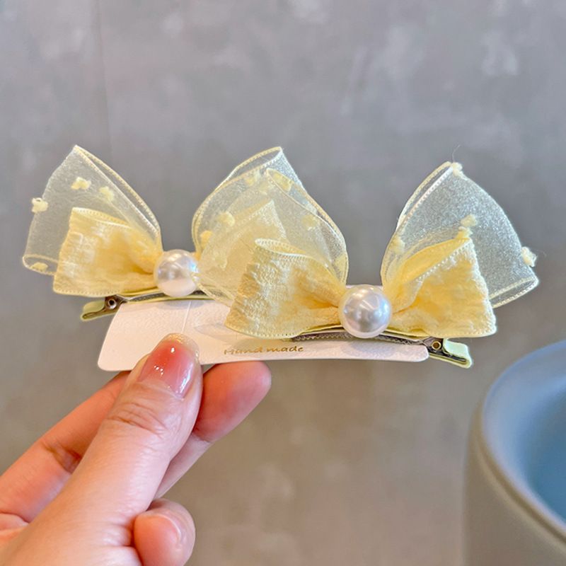 Mesh Bow Children Hairpins Pearl Hair Clips Princess Girl Headdress Baby No Harm Headwear Kids Barrettes Accessories Photo Props