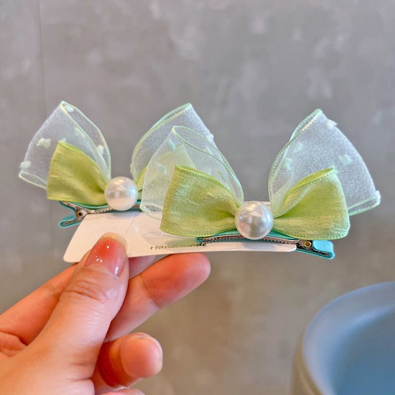 Mesh Bow Children Hairpins Pearl Hair Clips Princess Girl Headdress Baby No Harm Headwear Kids Barrettes Accessories Photo Props