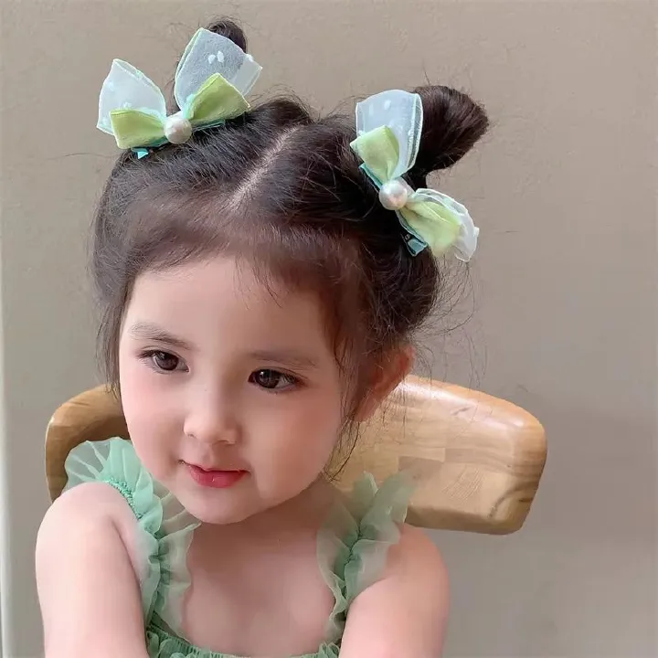 Mesh Bow Children Hairpins Pearl Hair Clips Princess Girl Headdress Baby No Harm Headwear Kids Barrettes Accessories Photo Props