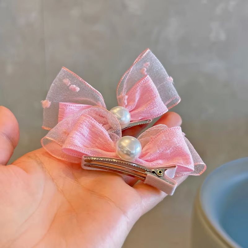 Mesh Bow Children Hairpins Pearl Hair Clips Princess Girl Headdress Baby No Harm Headwear Kids Barrettes Accessories Photo Props
