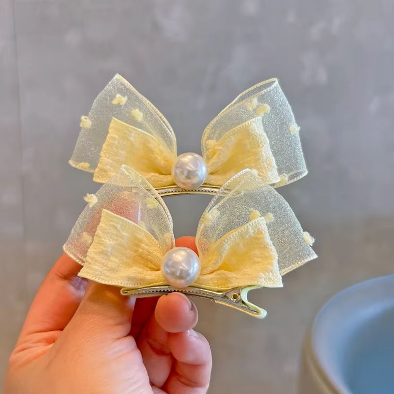 Mesh Bow Children Hairpins Pearl Hair Clips Princess Girl Headdress Baby No Harm Headwear Kids Barrettes Accessories Photo Props