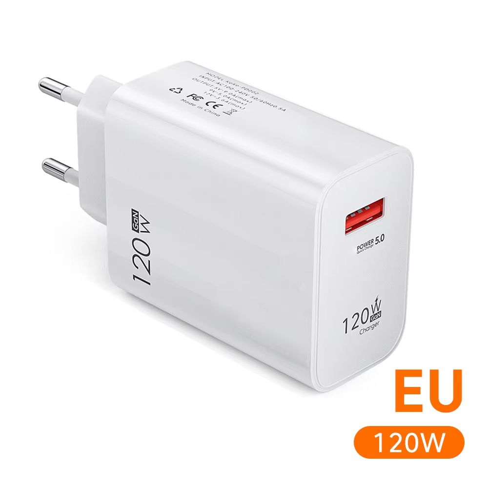 120W GaN USB Fast Charger Quick Charge 5.0 EU/US Plug Phone Charge Adapter For iPhone 15 Samsung S22 Xiaomi 13 USB Wall Charger