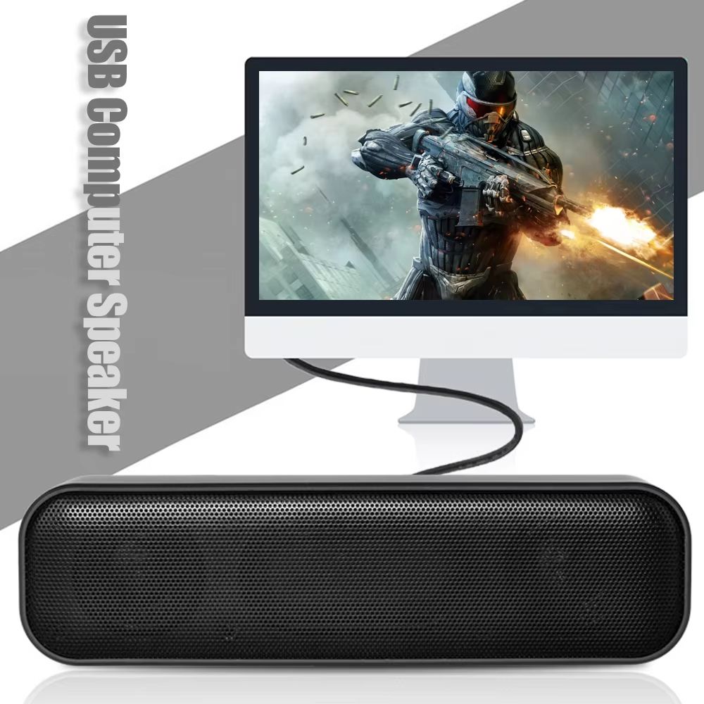 HK-5008 USB Powered Soundbar Desktop Speaker Wired Computer Sound Box for TV Desktop Laptop with 2 Subwoofers Music Player