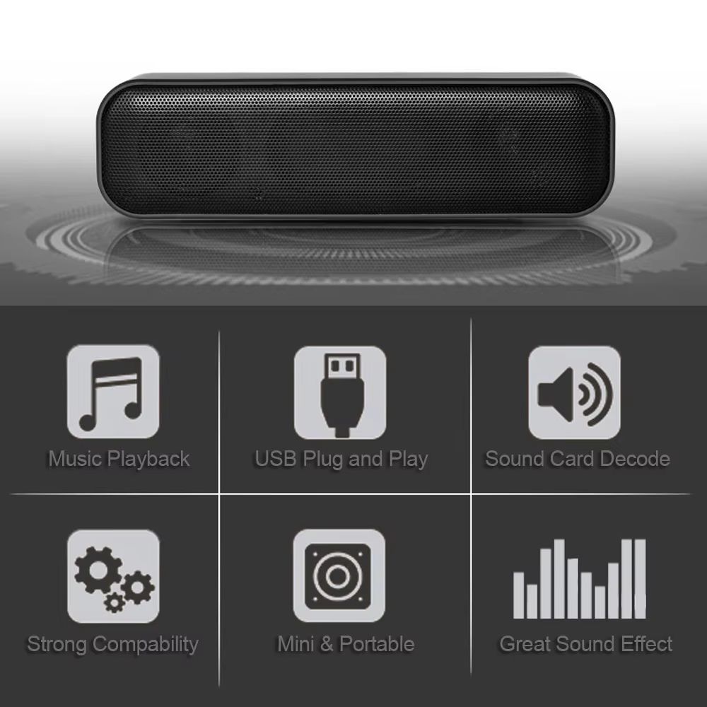HK-5008 USB Powered Soundbar Desktop Speaker Wired Computer Sound Box for TV Desktop Laptop with 2 Subwoofers Music Player