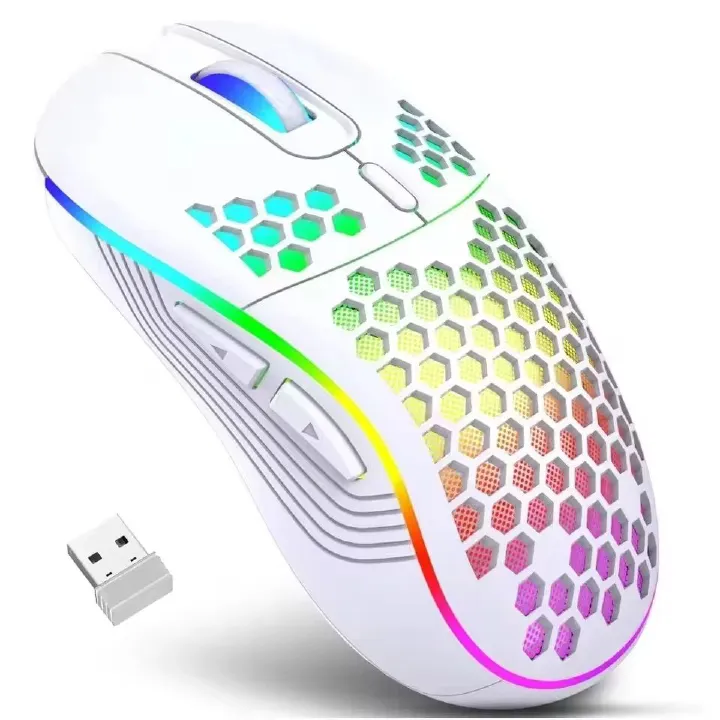 2.4G Wireless RGB Lighting Charging Mouse with Adjustable DPI Ergonomic Honeycomb Design Gaming Mouse for Desktop Laptop