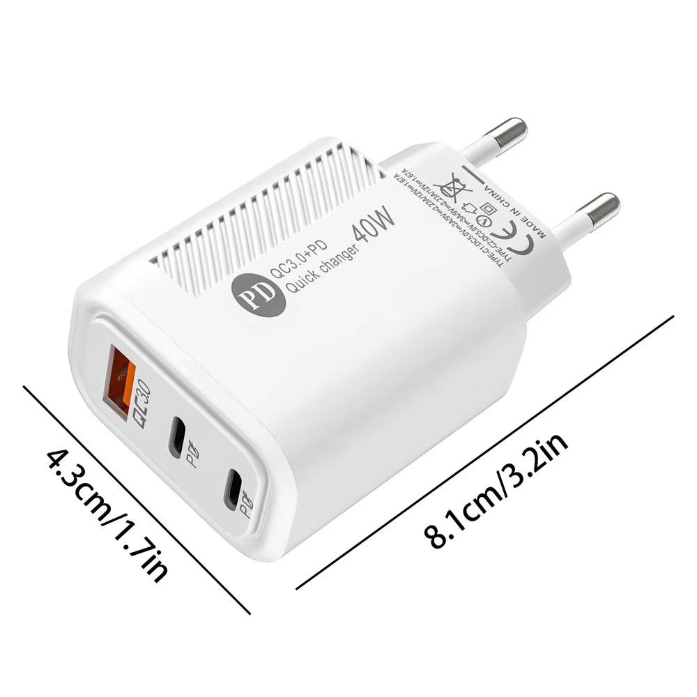 Fast Charge Charger Type C 40W USB Phone Charger Adapter QC3.0 2PD Charging Head Block Charger For Iphone Charger Power Bank