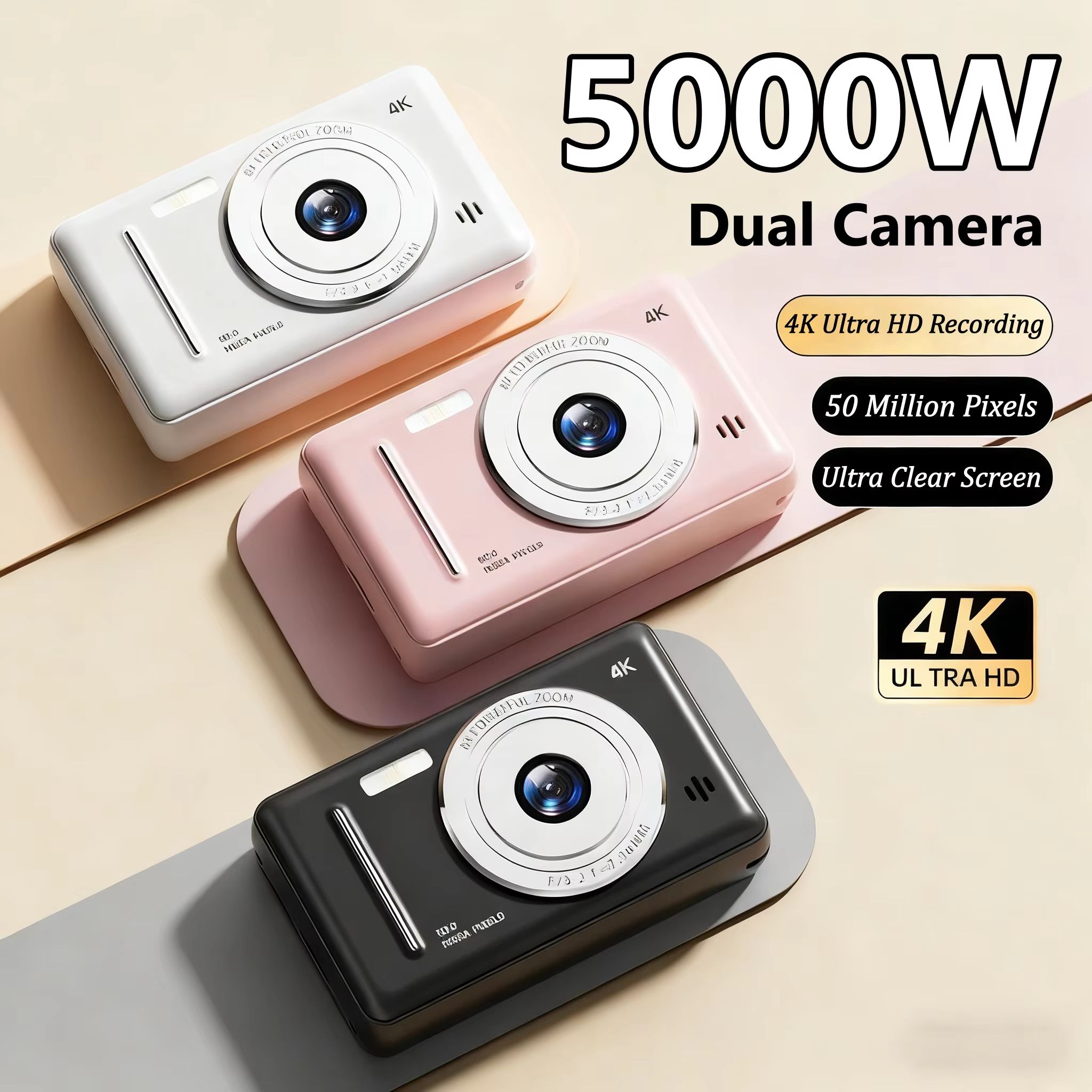 5000W Pixel Digital Camera 4K HD Retro CCD Portable Card Camera Entry-level Camera Dual Camera Flash 50 Million Pixels Auto Foc