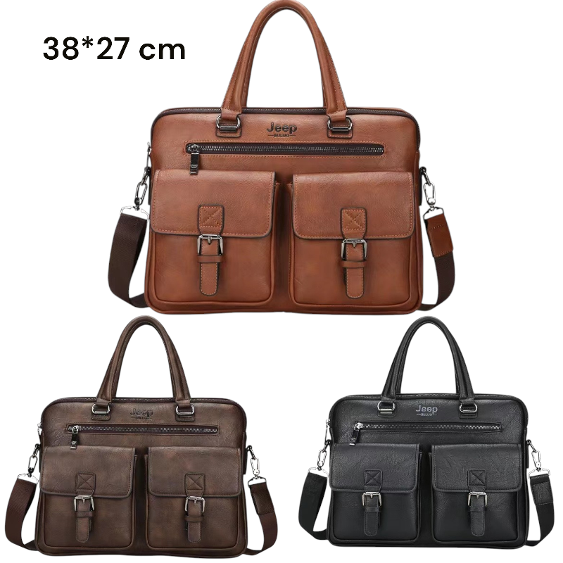 Jeep Boluo Leather Laptop Bag – Premium quality, stylish, and built for professionals. Spacious 38x27cm design, durable leather, multiple compartments, and versatile for work or travel. Shop now!