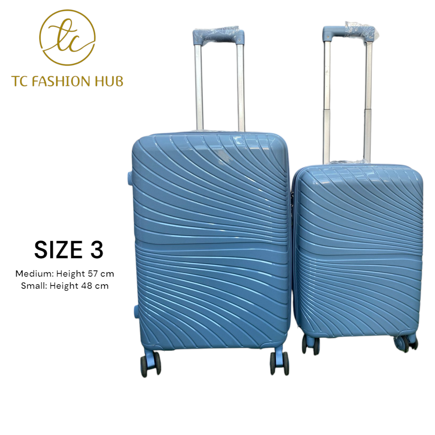 SIZE 28 MEDIUM & SMALL, COMBO UNBREAKABLE RUBBER SUITCASE – Sky Blue, Lightweight, Durable, Scratch-Resistant, 360° Wheels, TSA Lock, Anti-Theft Zipper, Waterproof, and Spacious And Secure.