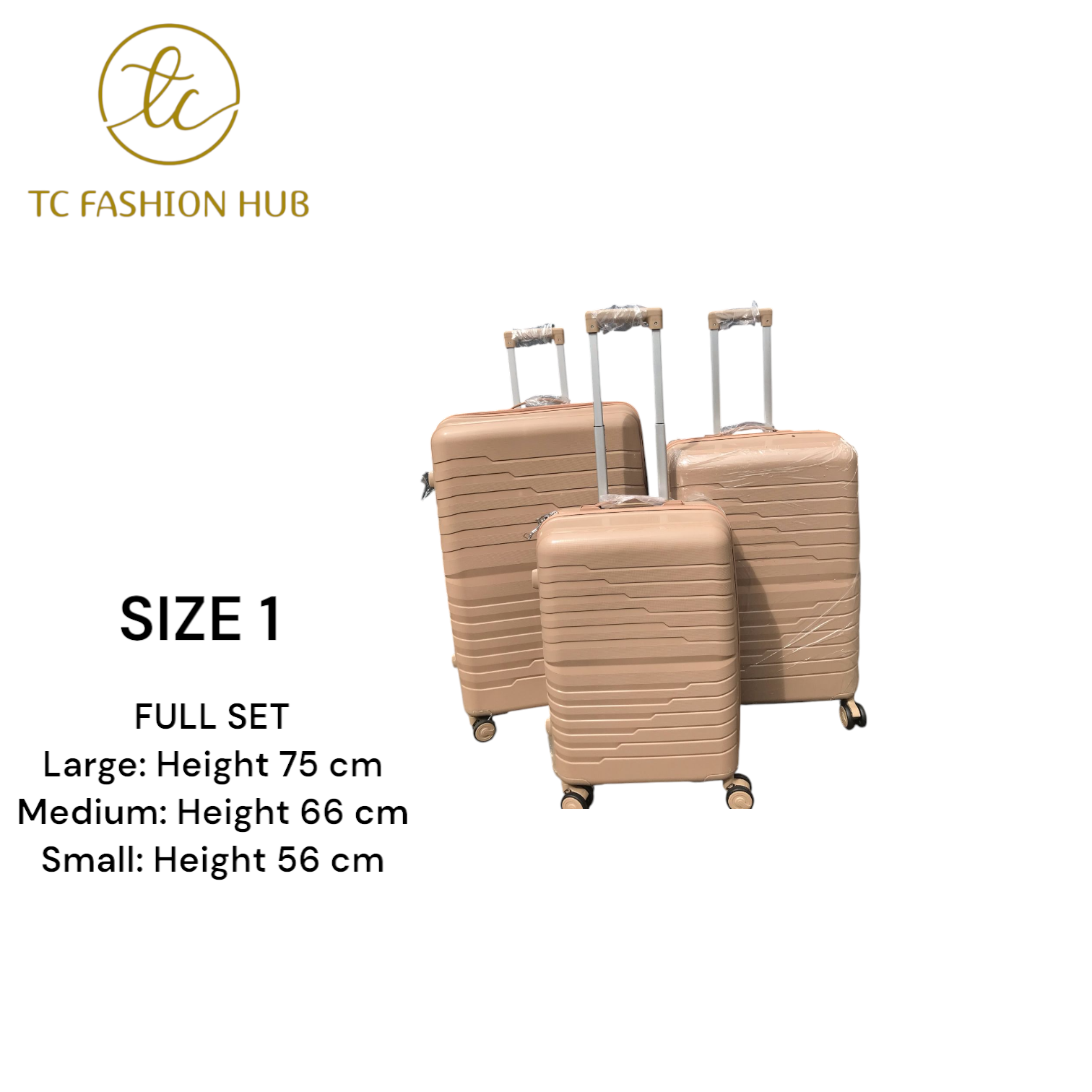 Size 30 Unbreakable Rubber Suitcase Full Set - Beige  Lightweight, Scratch-Resistant, 360° Wheels | Anti-Theft Zipper | Waterproof | Dimensions: 75cm, 66cm, 55cm