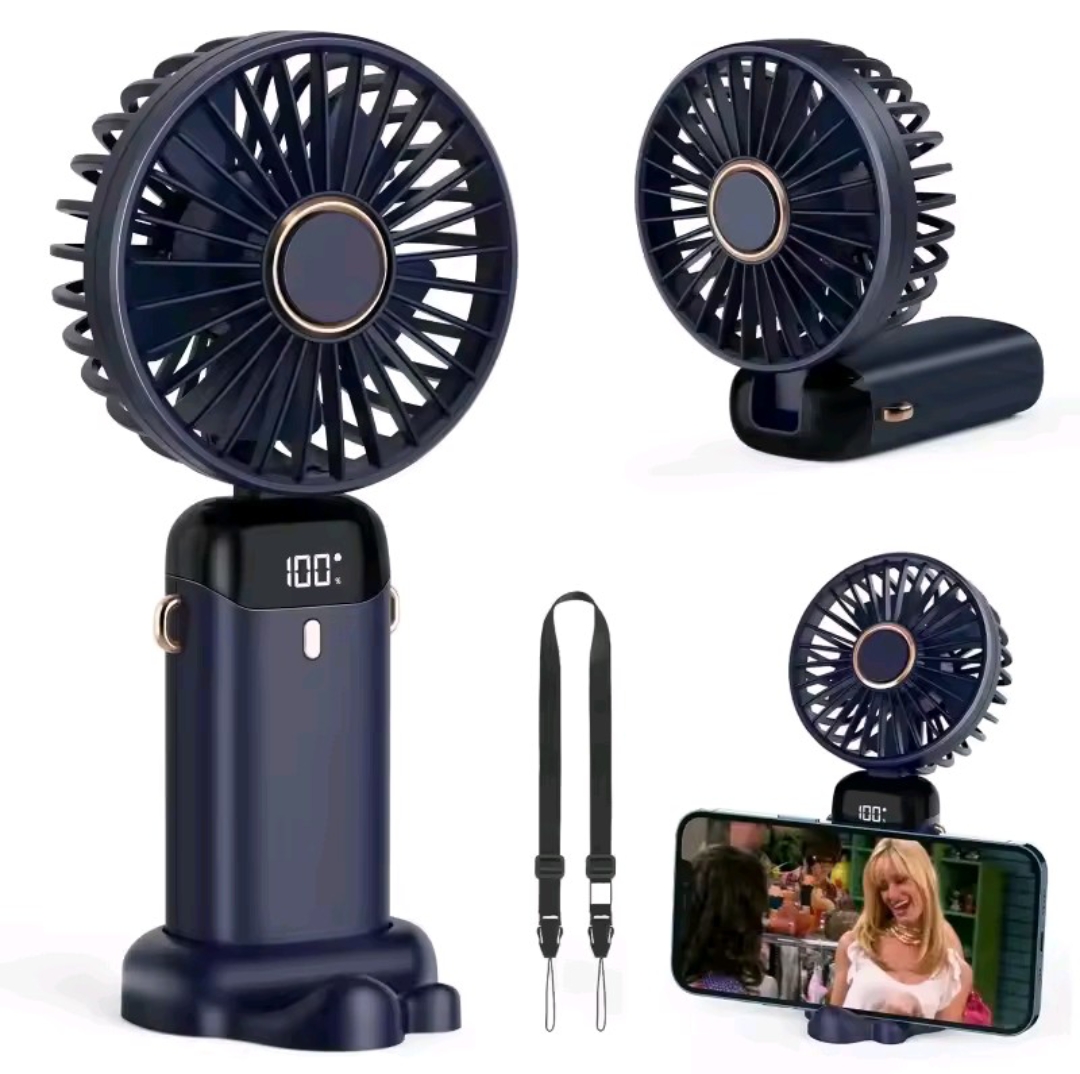 Mini Portable Fan Lightweight Handheld Fan AA Battery Operated Cooling Fan for Office Outdoor Travel Camping Plus Phone Holder