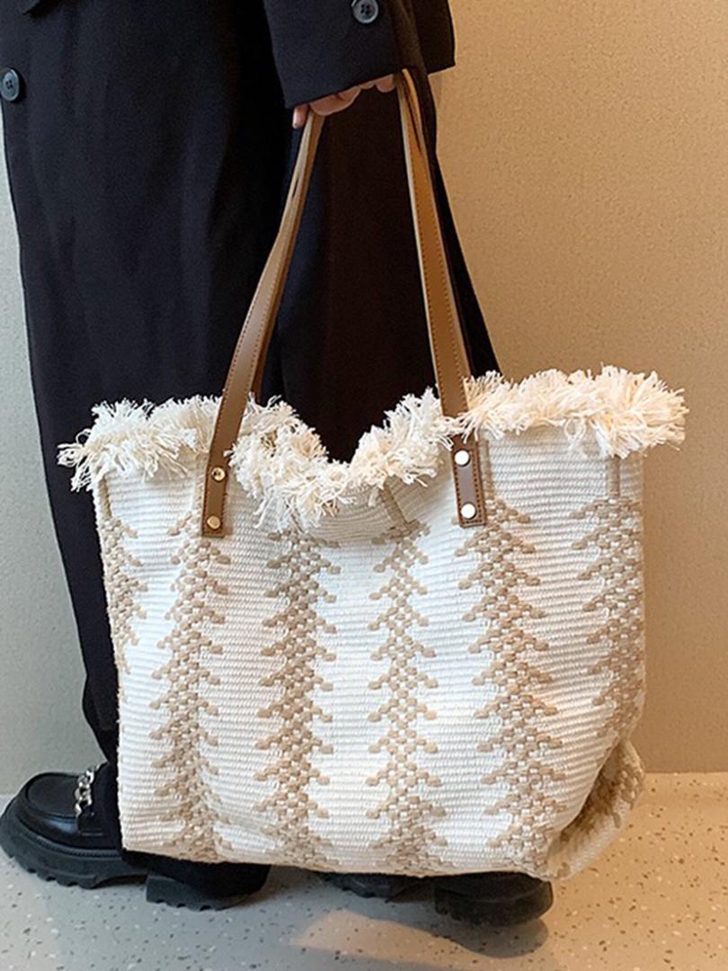 Womens Shoulder Bags , Handbags Multi-Color Casual Messenger Bag New Design ,Canvas Tote Bag For Women Tassel Handbag For Summer Travel Vacation Big Capacity Woven Shoulder Bag
