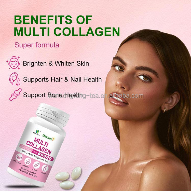 Daynee Multi Collagen Capsules – Advanced Formula with 5 Collagen Types, Biotin, Vitamin C & Hyaluronic Acid for Glowing Skin, Healthy Hair and Nails, Strong Bones, Joint Support and Youthful Vitality