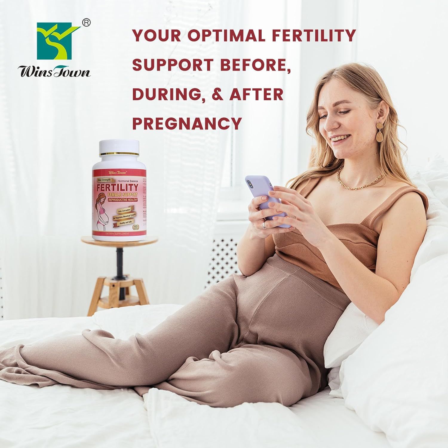 Wins Town Fertility Tablets for Women – Female Prenatal Vitamin Supplements with Essential Nutrients to Support Ovulation, Hormonal Balance, Conception, Reproductive Health and Prenatal Wellness