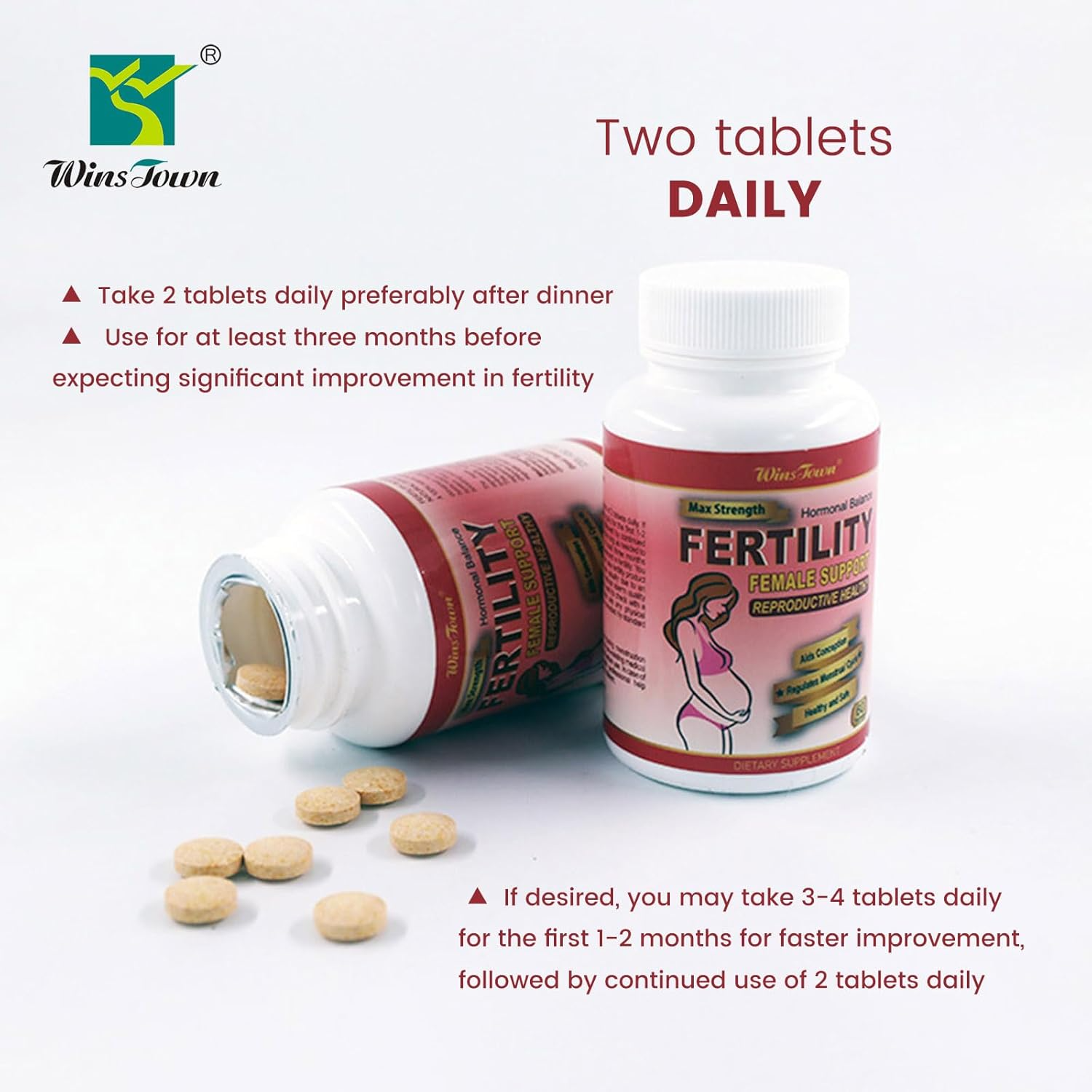 Wins Town Fertility Tablets for Women – Female Prenatal Vitamin Supplements with Essential Nutrients to Support Ovulation, Hormonal Balance, Conception, Reproductive Health and Prenatal Wellness