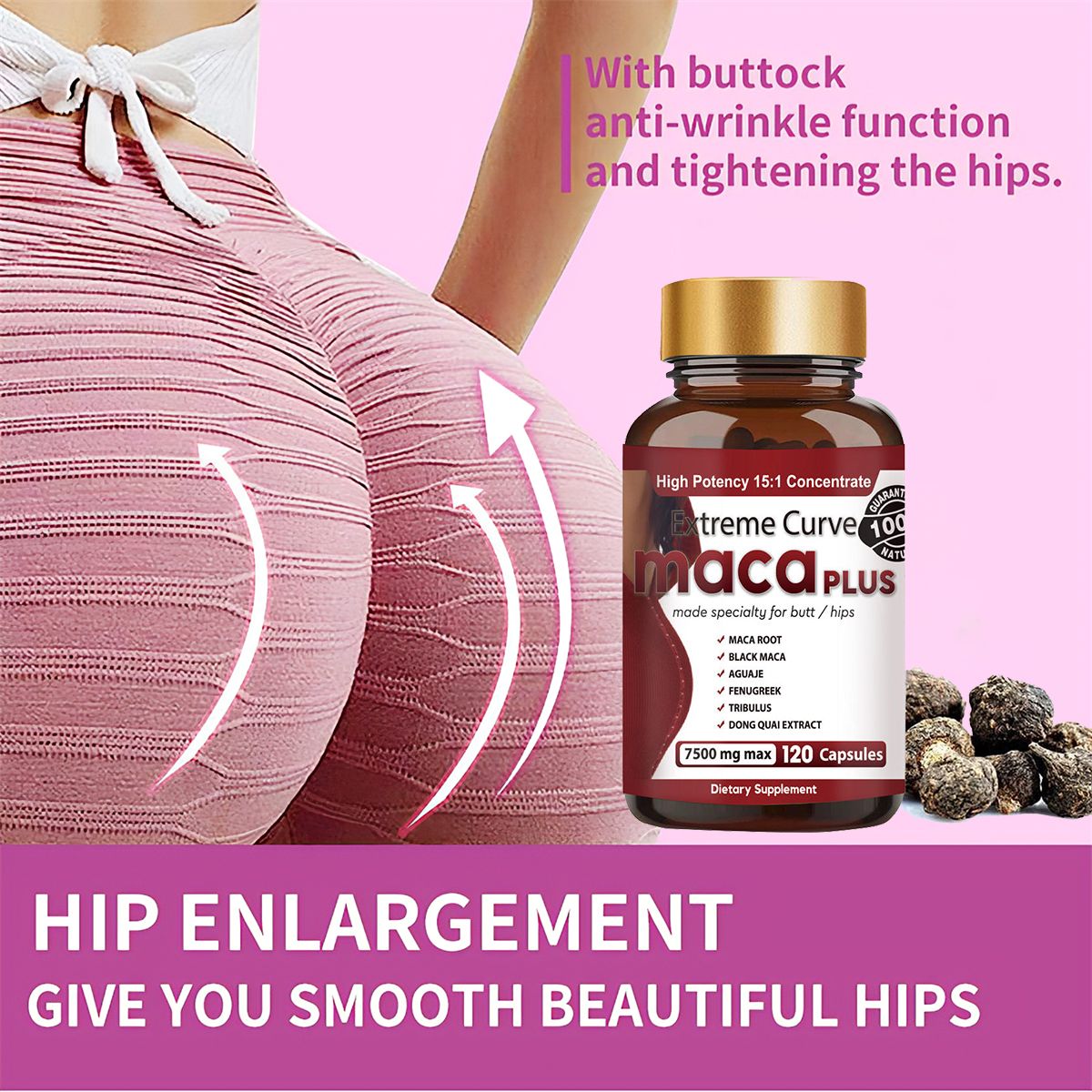 Extreme Curve Maca Plus Capsules – Natural Butt & Hip Enlargement Supplement for Women