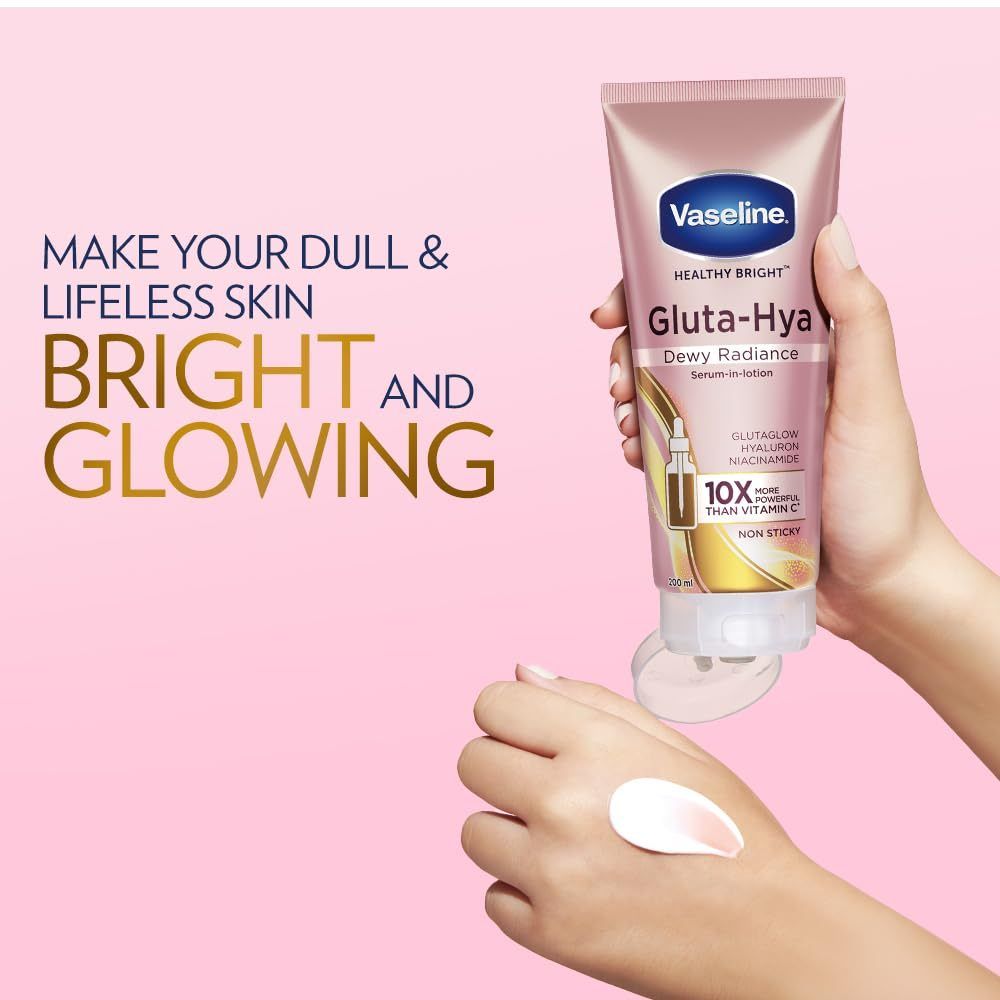 Vaseline Gluta-Hya Serum Burst Lotion Dewy Radiance Advanced Brightening Body Lotion with Glutathione, Hyaluronic Acid & Niacinamide for Deep Hydration, Radiance Boost and Healthy Glowing Skin