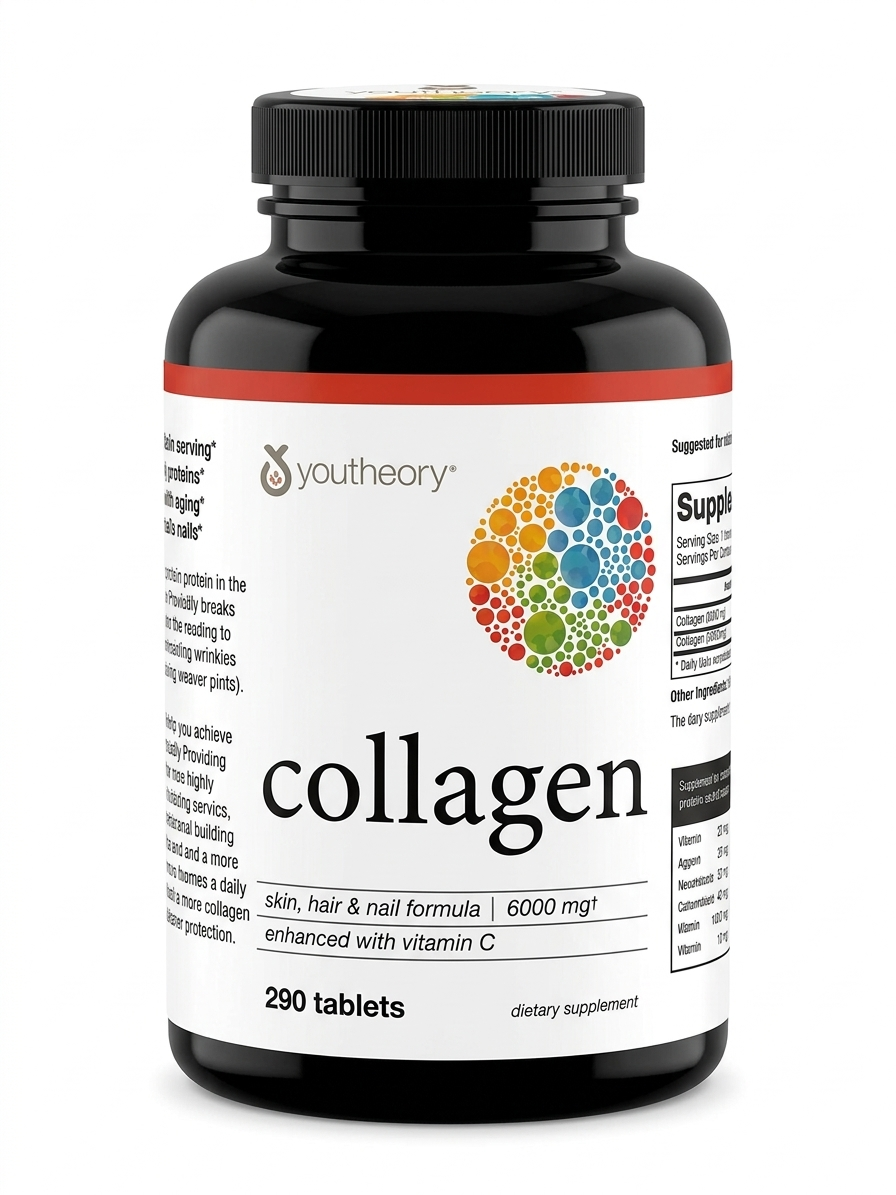 Youtheory Collagen 6000mg with Vitamin C – 290 Tablets for Skin, Hair, Nail & Joint Support
