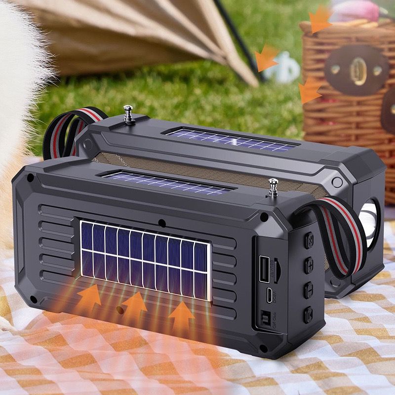 Dual solar Bluetooth speakers Kenya - Camping essentials, super strong flashlight, heavy bass, FM radio and waterproof (essential for power outages)