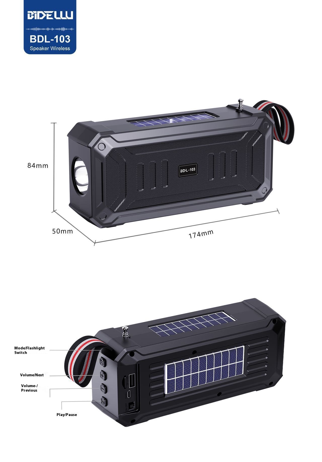 Dual solar Bluetooth speakers Kenya - Camping essentials, super strong flashlight, heavy bass, FM radio and waterproof (essential for power outages)
