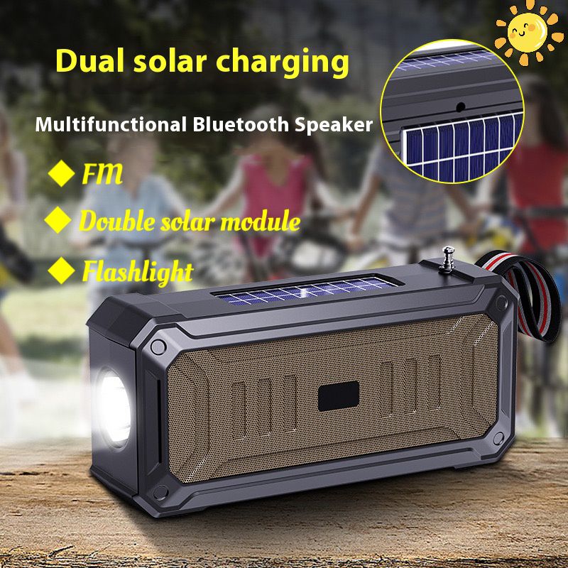 Dual solar Bluetooth speakers Kenya - Camping essentials, super strong flashlight, heavy bass, FM radio and waterproof (essential for power outages)