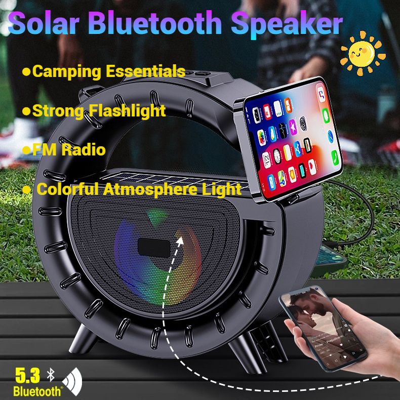 Solar Bluetooth Speaker with Torch - Camping essential and Portable Outdoor Wireless Speaker, Loud Sound & Rechargeable Battery&Long endurance (Perfect for Kenya Camping)