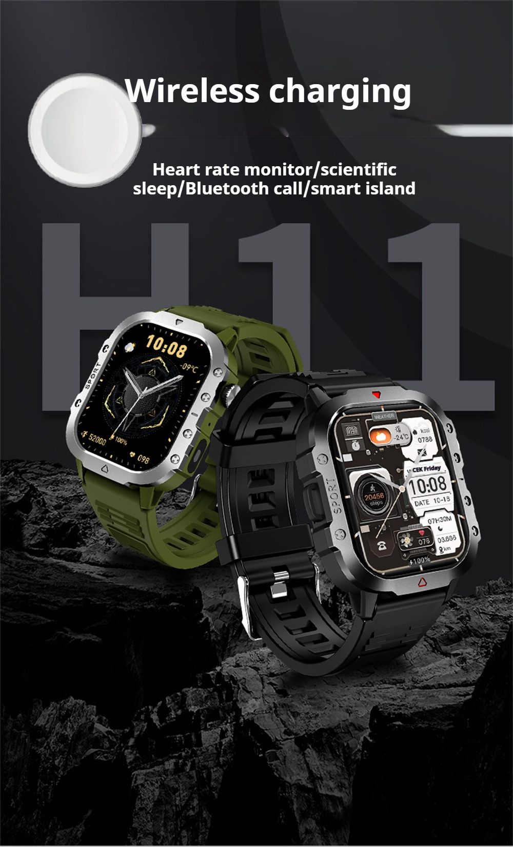 2025 Hot New H11 smartwatch with flashlight ultra Bluetooth call information alert sports watch