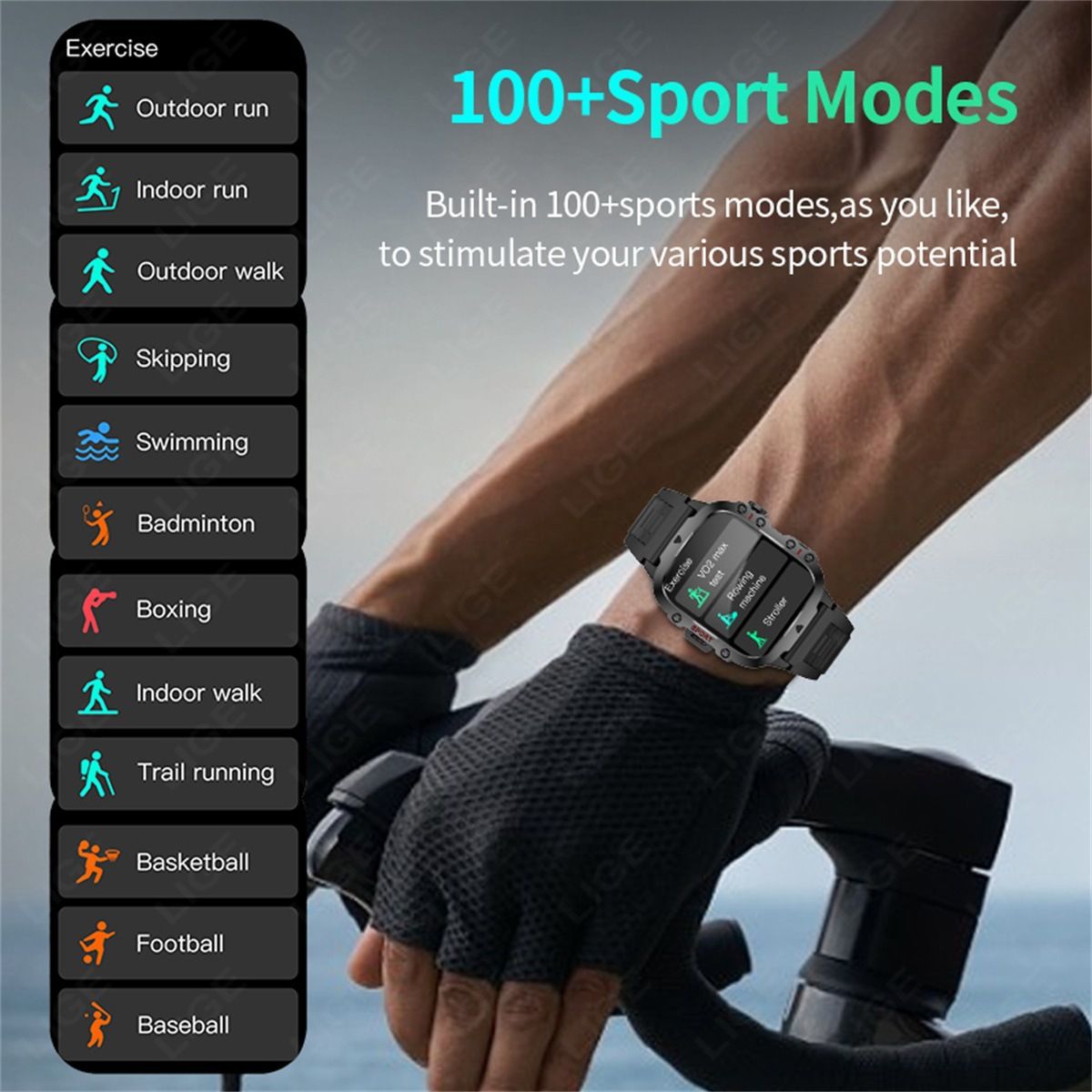 LIGE Q11 smart watch  outdoor sports smart watch men's multi-function health monitoring blood pressure heart rate square large screen bracelet