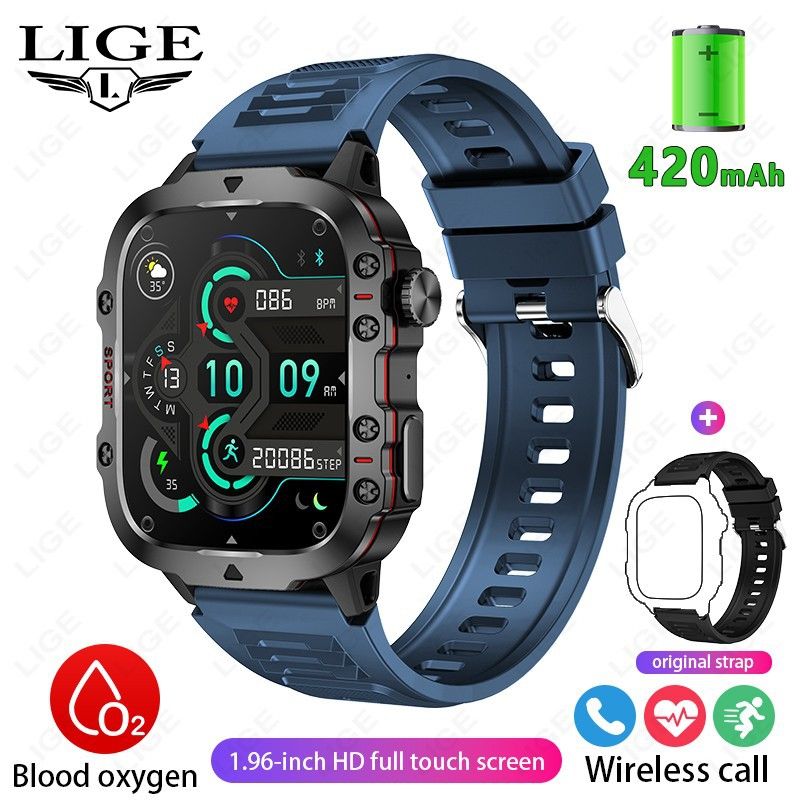 LIGE Q11 smart watch  outdoor sports smart watch men's multi-function health monitoring blood pressure heart rate square large screen bracelet