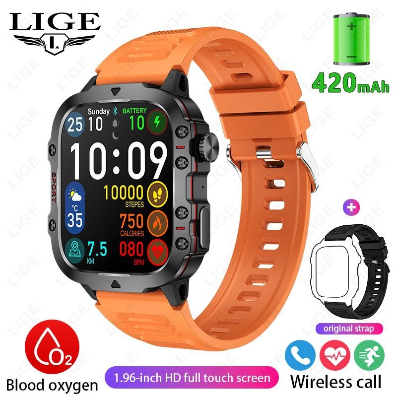 LIGE Q11 smart watch  outdoor sports smart watch men's multi-function health monitoring blood pressure heart rate square large screen bracelet