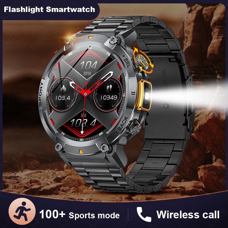 2025 new smart watch S100 outdoor smart watch Bluetooth call flashlight information push sports waterproof watch