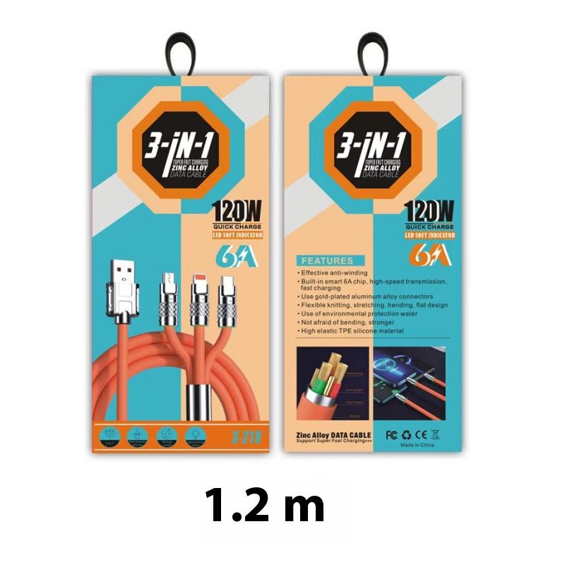 Jike data cable three-in-one charging cable one-to-three 120W super fast charging geek cable suitable for TYPE-C