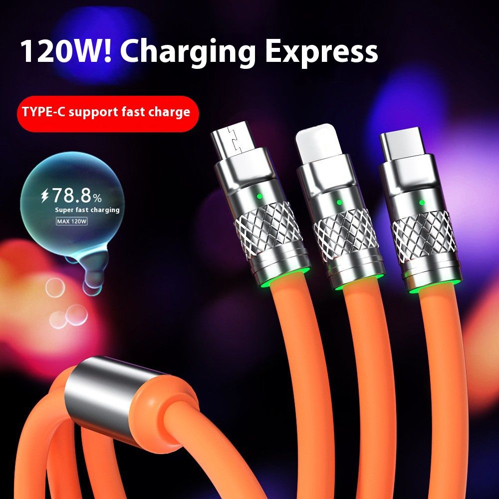 Jike data cable three-in-one charging cable one-to-three 120W super fast charging geek cable suitable for TYPE-C