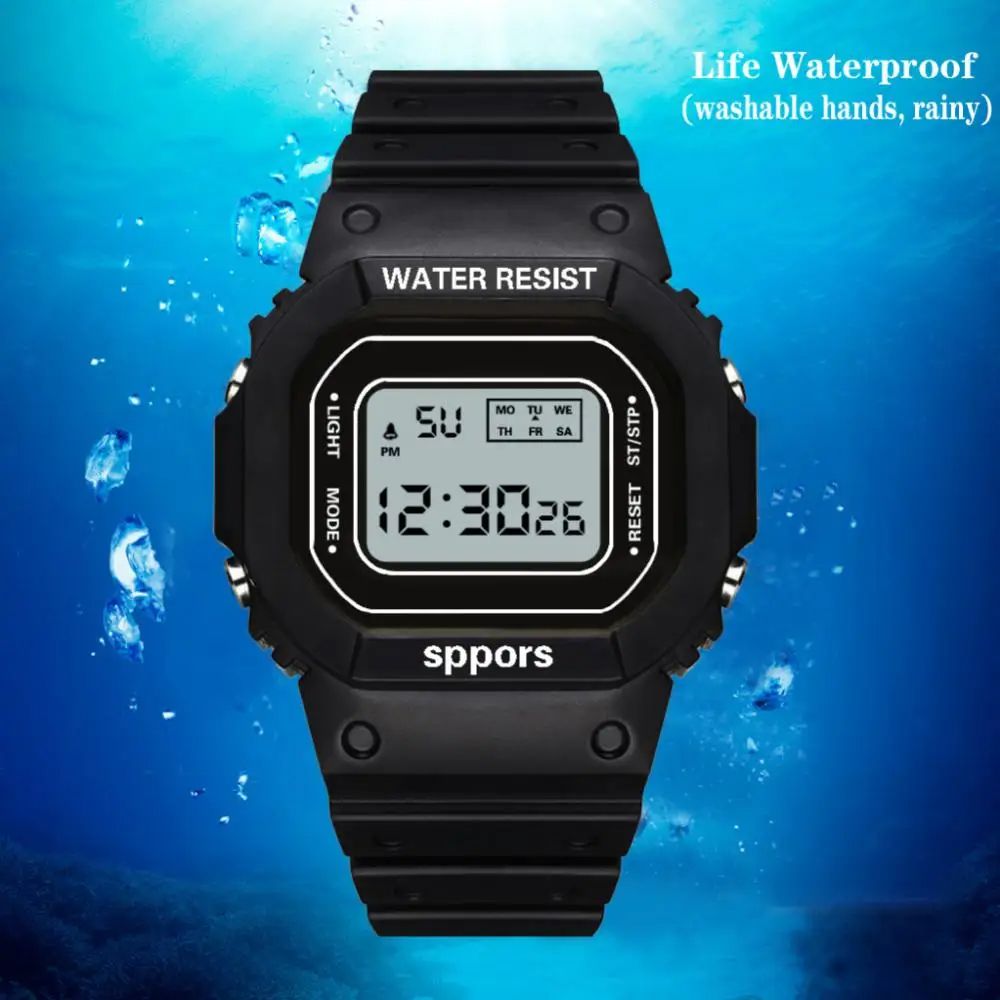 YuYue Solid color square watch student youth outdoor sports waterproof multi-function LED electronic watch