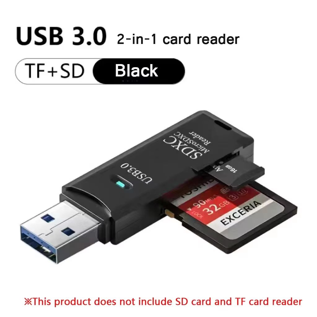 Multi Functional 2-in-1 High-speed USB 3.0 Card Reader Supports TF SD Card Memory Computer/Tablet Camera/Laptop/Car Mounted