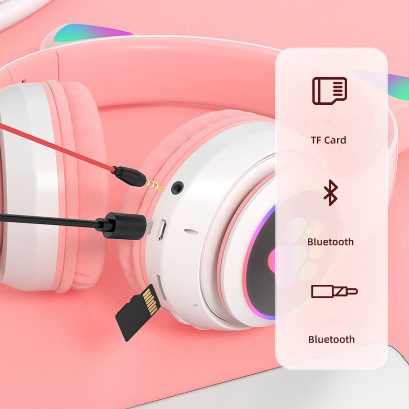 Flash Light Cute Cat Ear Headphones with Mic Kids Girl Stereo Phone Music Headset Gamer Bluetooth Headphone Girls Birthday Gift