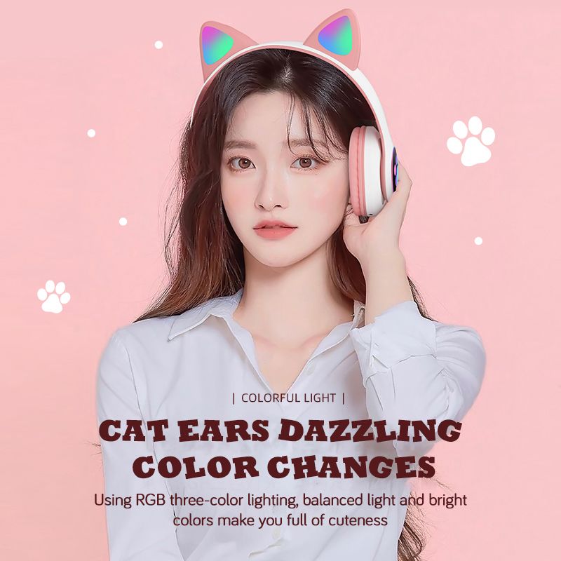 Flash Light Cute Cat Ear Headphones with Mic Kids Girl Stereo Phone Music Headset Gamer Bluetooth Headphone Girls Birthday Gift