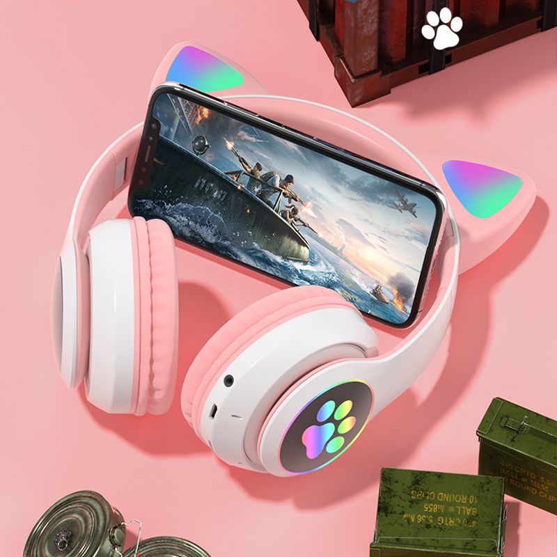 Flash Light Cute Cat Ear Headphones with Mic Kids Girl Stereo Phone Music Headset Gamer Bluetooth Headphone Girls Birthday Gift