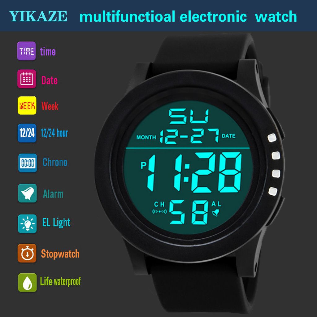 Big Dial Men's Watch Military Sport Watch Luminous LED Digital Watch Multifunciton Outdoor Waterproof Electronic Watches for man
