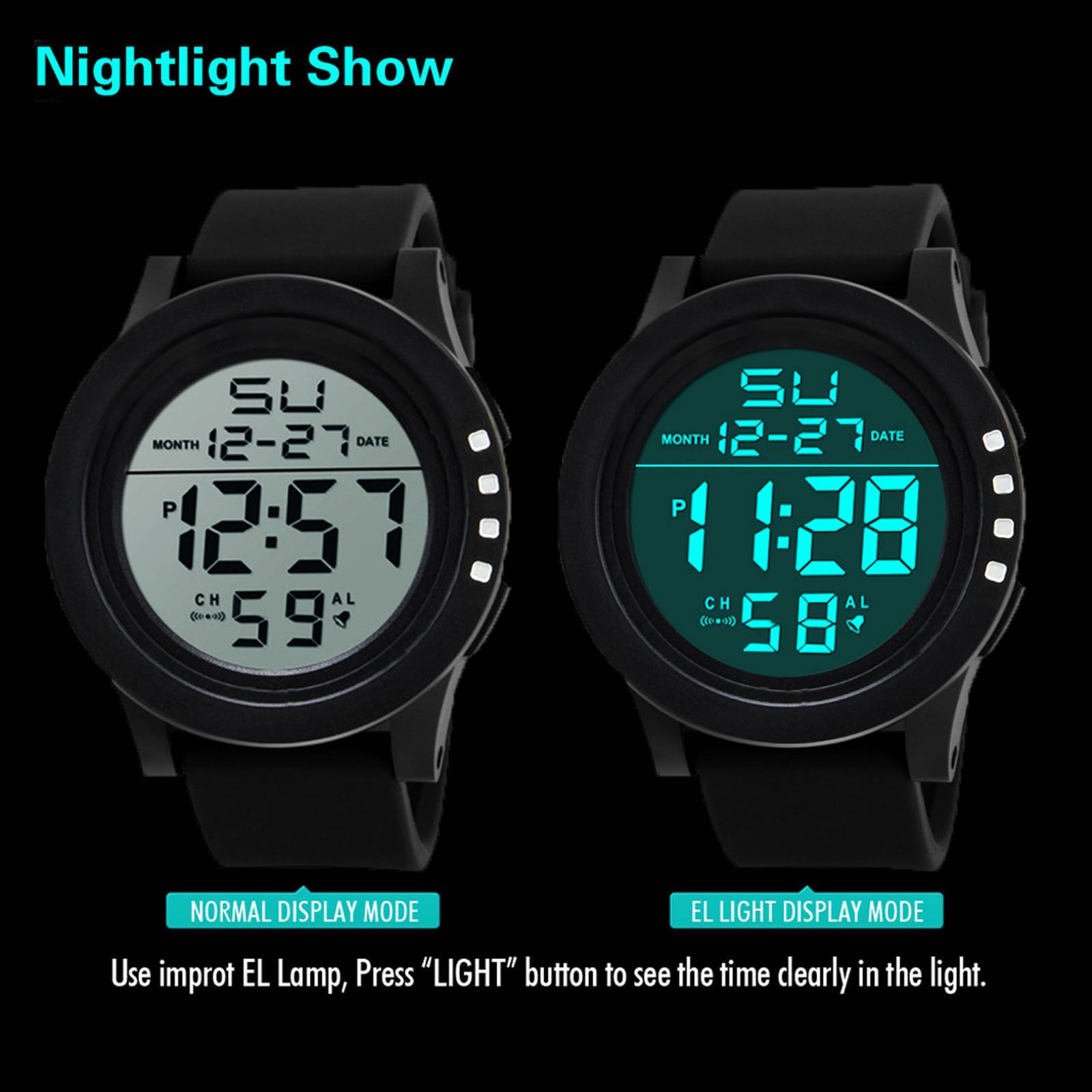 Big Dial Men's Watch Military Sport Watch Luminous LED Digital Watch Multifunciton Outdoor Waterproof Electronic Watches for man
