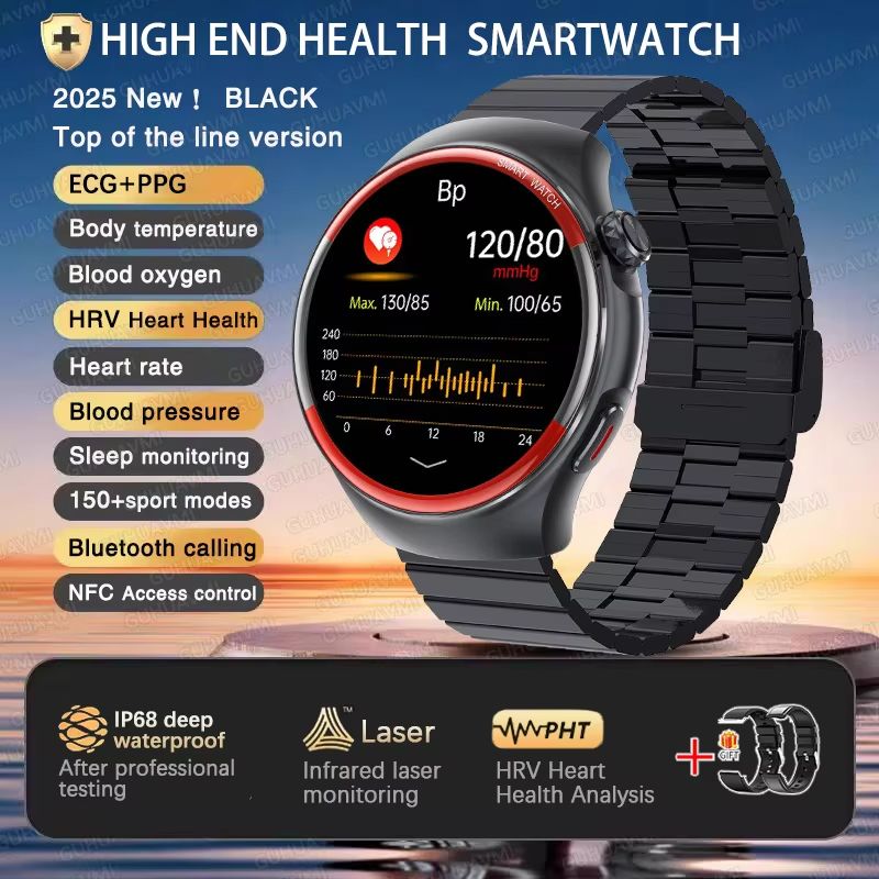 2025 New High-end Laser Detection Smart Watch Men ECG+PPG Precise Blood Pressure Heart Rate BT Call NFC For HUAWEI Health Watche