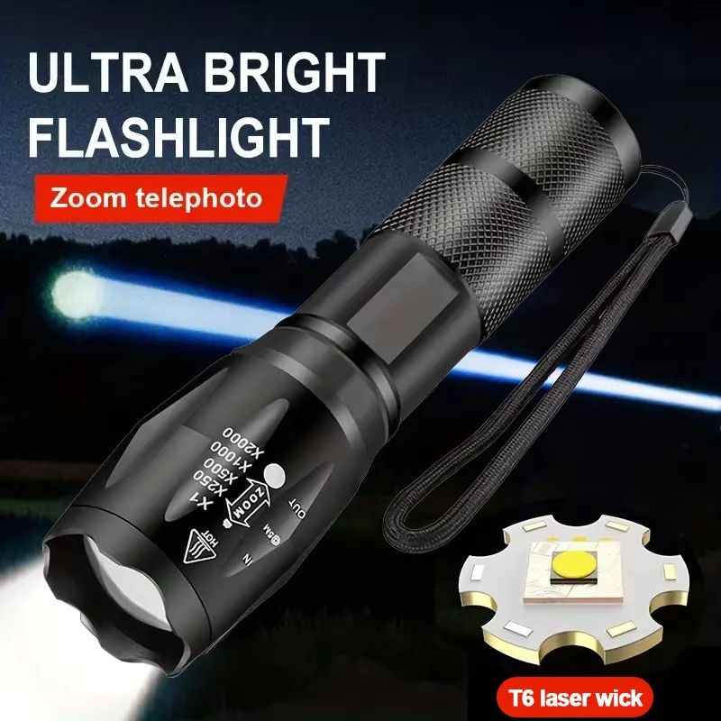 Strong Flash Lights High Power LED Flashlight Battery Powered Zoom Aluminium Alloy Torch Camping Light 5 Modes Fishing Lantern