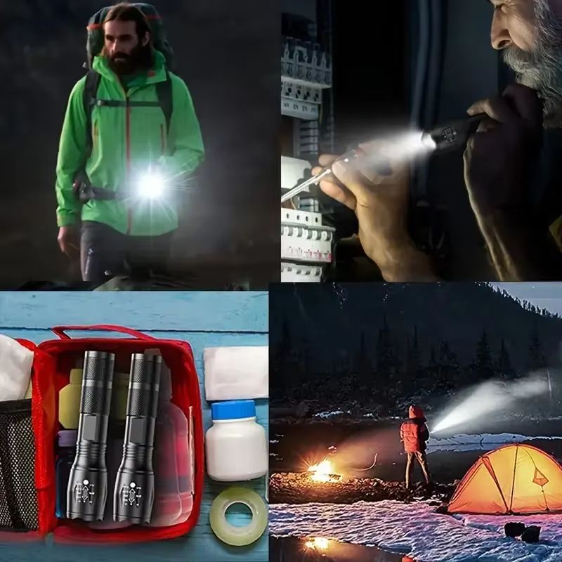 Strong Flash Lights High Power LED Flashlight Battery Powered Zoom Aluminium Alloy Torch Camping Light 5 Modes Fishing Lantern