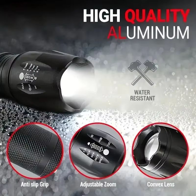 Strong Flash Lights High Power LED Flashlight Battery Powered Zoom Aluminium Alloy Torch Camping Light 5 Modes Fishing Lantern