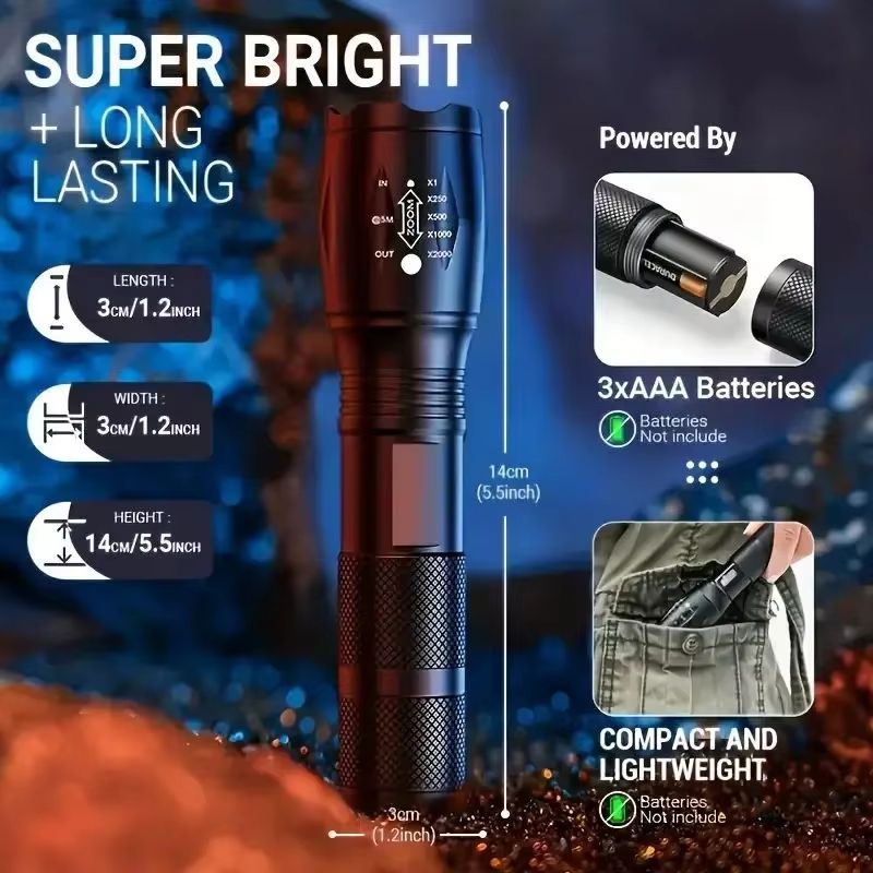 Strong Flash Lights High Power LED Flashlight Battery Powered Zoom Aluminium Alloy Torch Camping Light 5 Modes Fishing Lantern