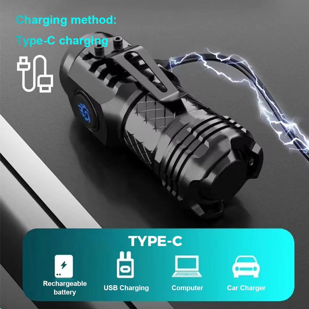 Outdoor Light  Waterproof Flashlight Adjustable Brightness  Type-C Rechargeable Flash Light Super Bright Flashlight 3LED Powerful Handheld Torch Flashlight