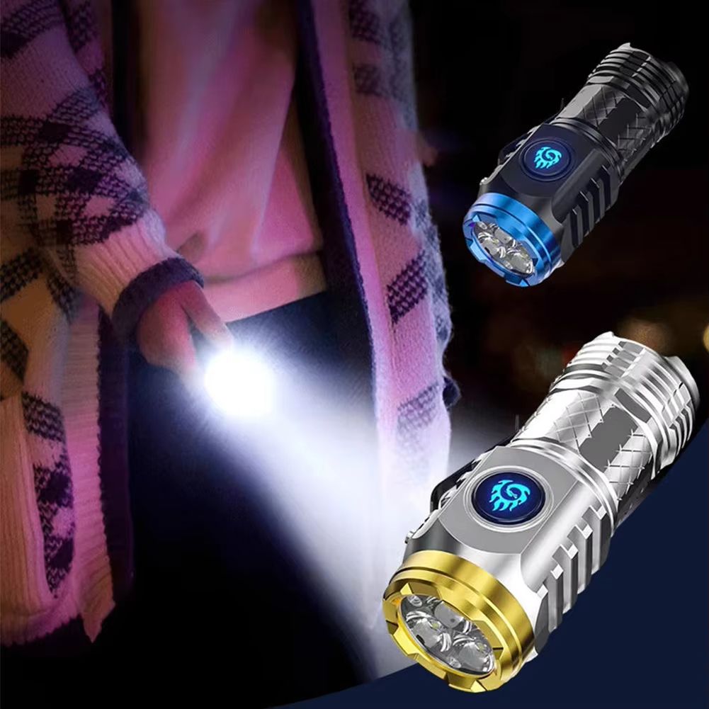 Outdoor Light  Waterproof Flashlight Adjustable Brightness  Type-C Rechargeable Flash Light Super Bright Flashlight 3LED Powerful Handheld Torch Flashlight
