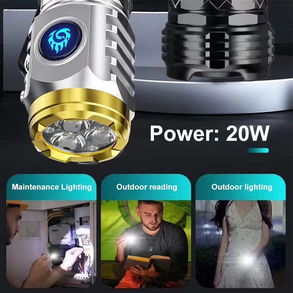 Outdoor Light  Waterproof Flashlight Adjustable Brightness  Type-C Rechargeable Flash Light Super Bright Flashlight 3LED Powerful Handheld Torch Flashlight