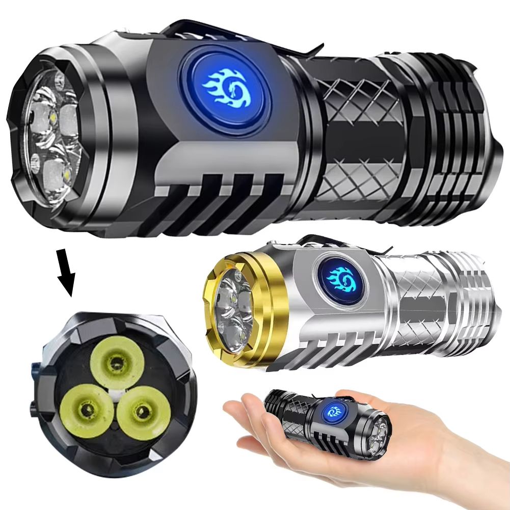 Outdoor Light  Waterproof Flashlight Adjustable Brightness  Type-C Rechargeable Flash Light Super Bright Flashlight 3LED Powerful Handheld Torch Flashlight