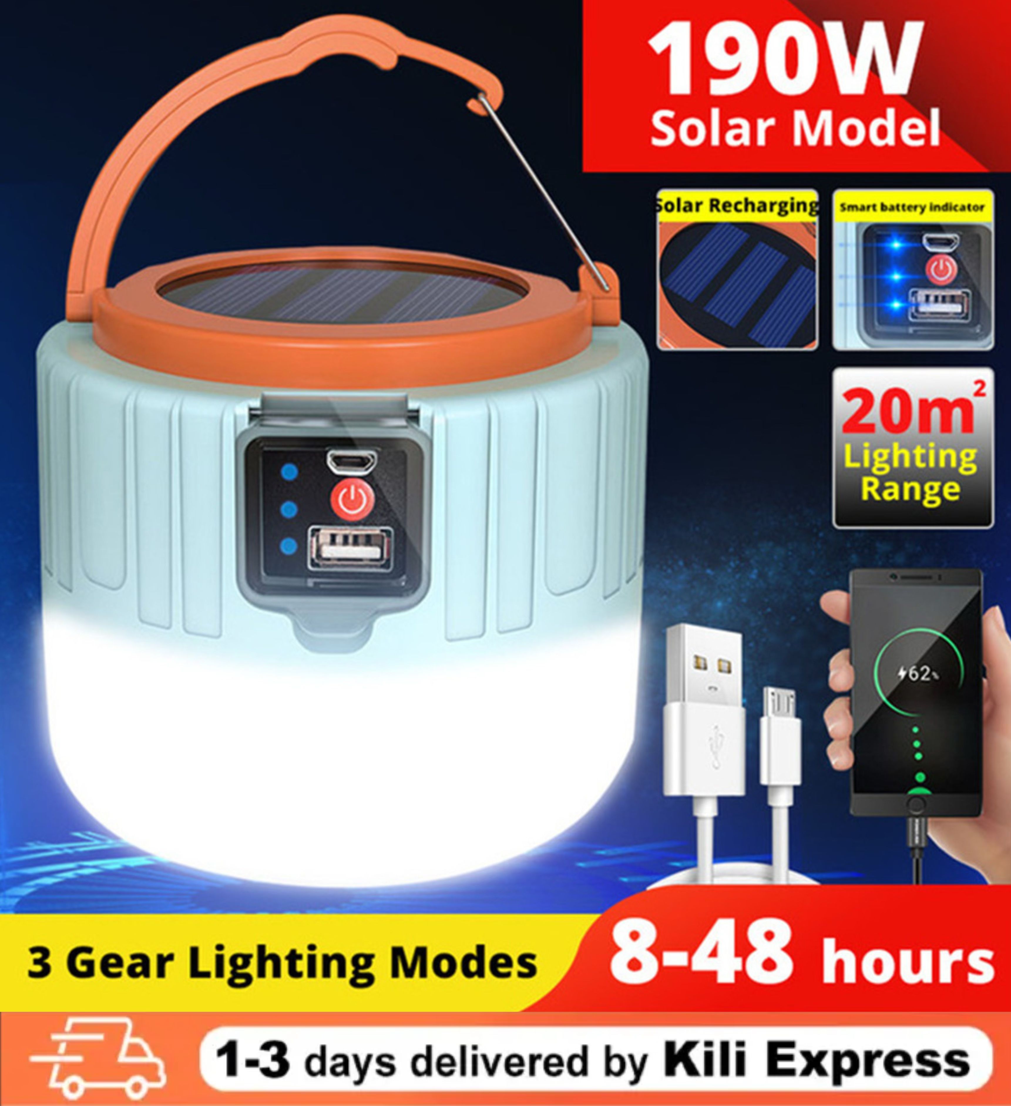 Outdoor  Solar Light  Camping Light with Smart Brightness Garden light & 72H Runtime - Essential for Outdoor Adventures and Power Outages Garden lamp